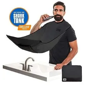 BEARD KING - The Official Beard Bib - Hair Clippings Catcher & Grooming Cape Apron - "As Seen on Shark Tank" - Black (Deluxe Version)